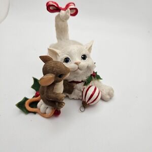 VTG Friends Make the Holidays Brighter Kitten & Mouse Figurine Christmas Enesco